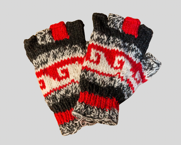 Double knitted half finger gloves-Large